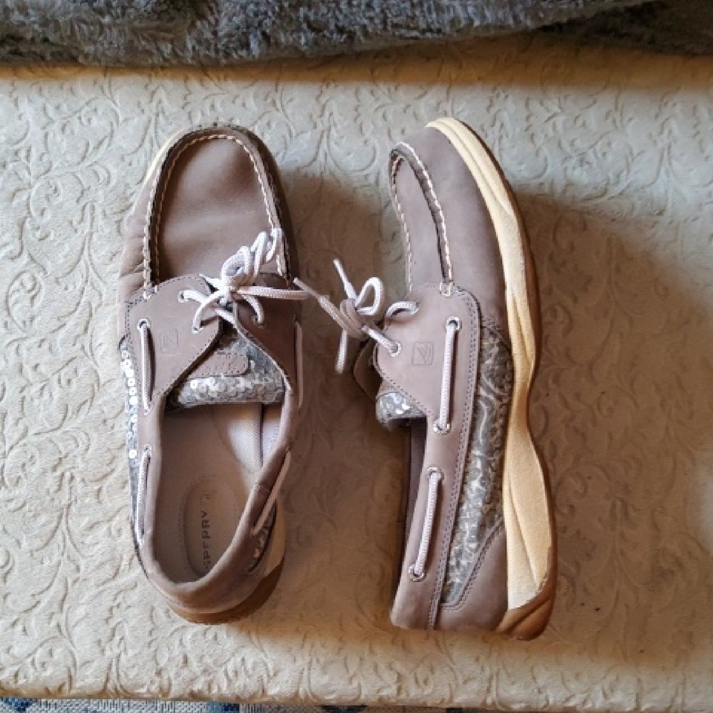 Sperry Beige Boat Shoes with Glitter Detail